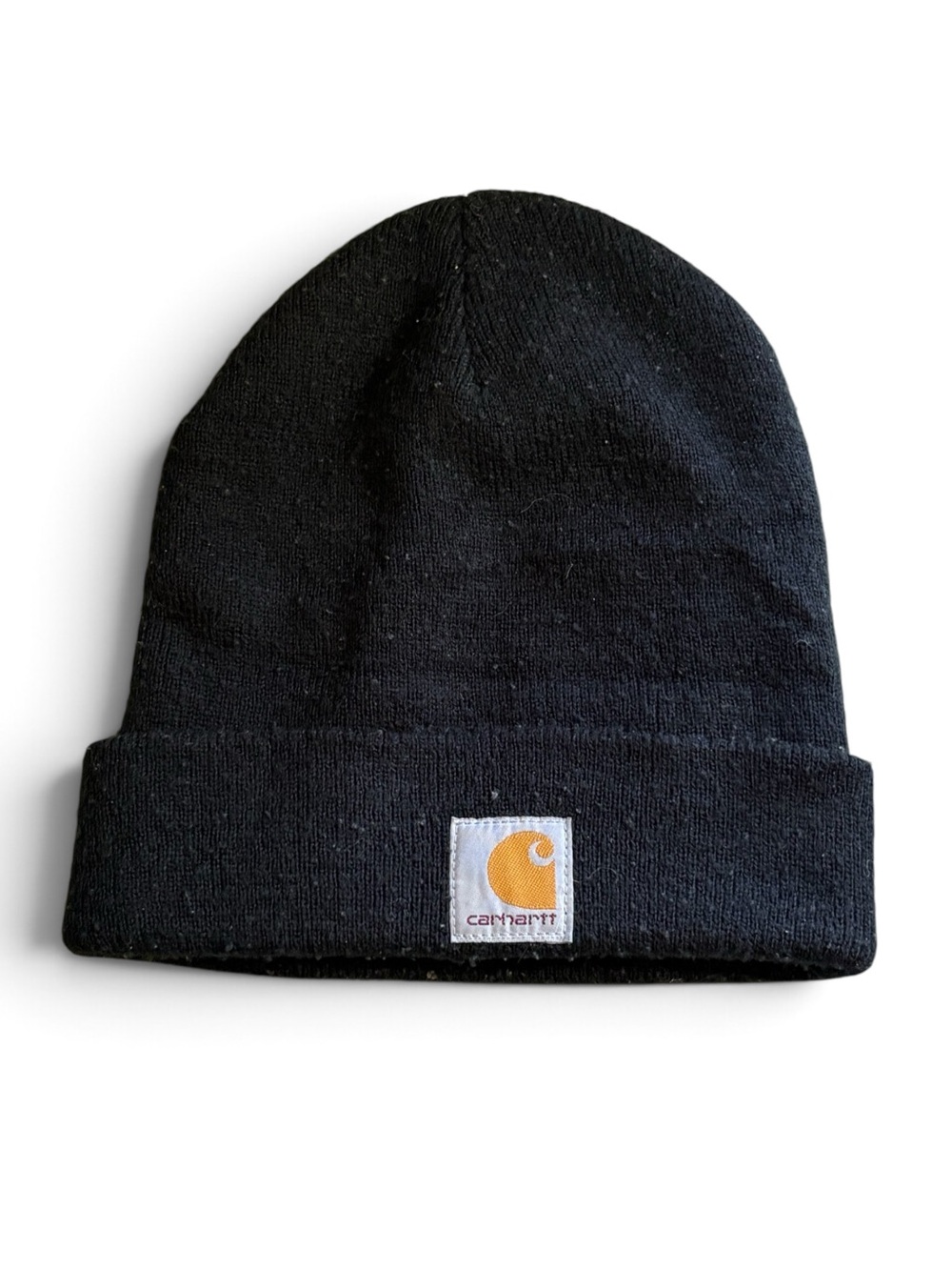 Carhartt Black Knit Cuffed Beanie with Gold Logo Patch